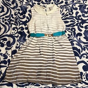 Esley Cream and Brown Striped Casual Dress